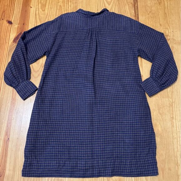 Ann Mashburn Anaya Popover Dress in Brown Navy Gingham Linen Size MED - Picture 15 of 15